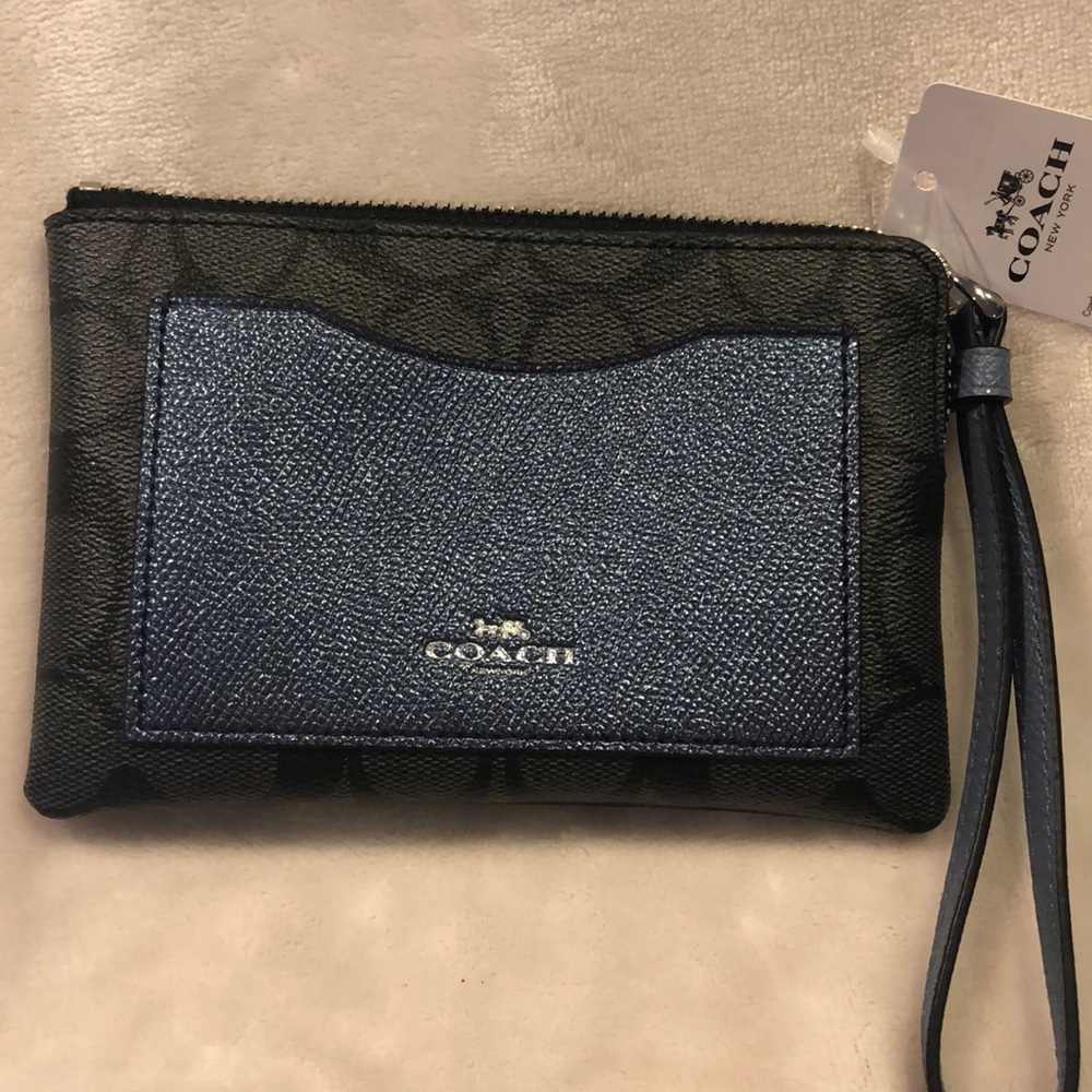 Coach Metallic Blue & Black Wristlet